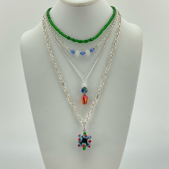 Artisan Jewelry - Colorful Necklace Set, Handmade, Art Glass, Crystals, Vtg Beads, Lamp Work Beads